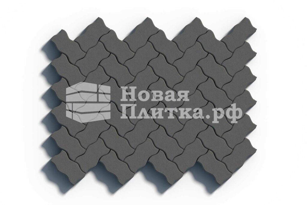 Тротуарная плитка Волна, 236х126х80 мм, стандарт Черный